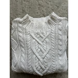 Vintage Cable Knit Cotton Sweater - Cream - Size Medium